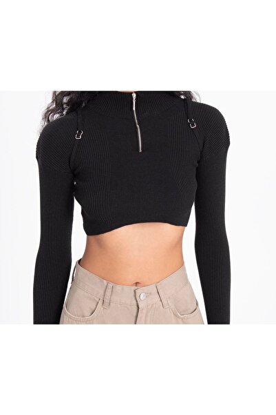TheNeva Чорний трикотажний топ з високим коміром