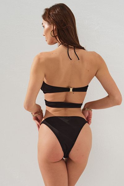 Pierre Cardin Μαύρο κομμένο σετ μπικίνι με χρυσές χάντρες, λεπτομέρεια μεταλλική πόρπη, χαμηλό κομμένο μαξιλαράκι