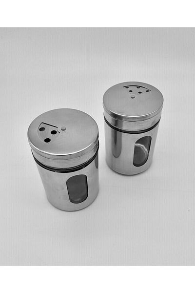 Neler Geldi Neler 2 Pieces Spice Rack Salt Shaker Black Pepper Rack 3 Adjustment Head, Glass Stainless Steel Coated 5 X 8 Cm