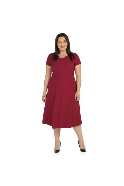 Nidya Moda Women's Burgundy Stone Accessory Evening Dress 4088B