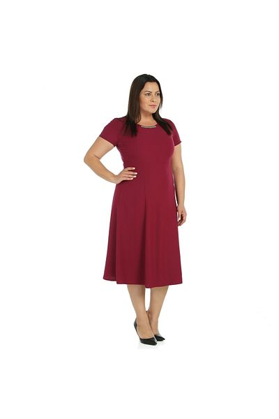 Nidya Moda Women's Burgundy Stone Accessory Evening Dress 4088B