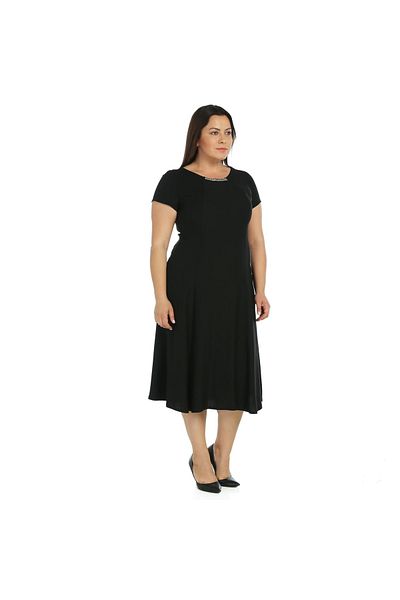 Nidya Moda Women's Black Stone Accessory Evening Dress 4088S