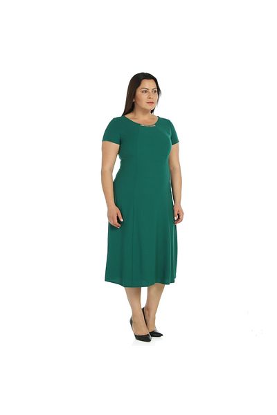 Nidya Moda Women's Green Stone Accessory Evening Dress 4088Y