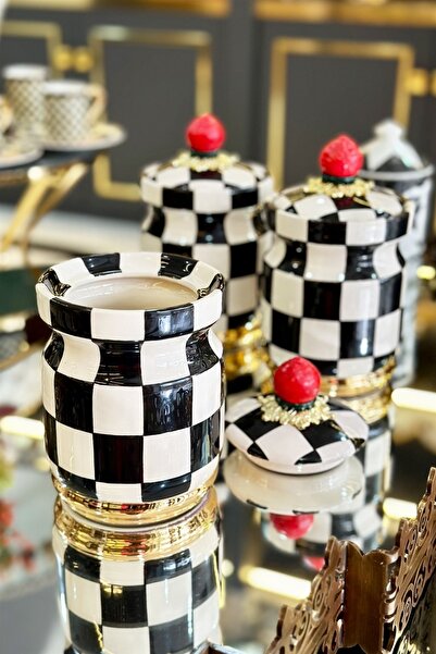 ARTER Home Damalı Siyah 20cm Seramik Kavanoz