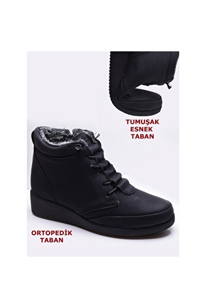 Estelle Bot Lastik Bağcıklı Fermuarlı Yumuşak Ortapedik 38 42 Numara Kaymaz Taban