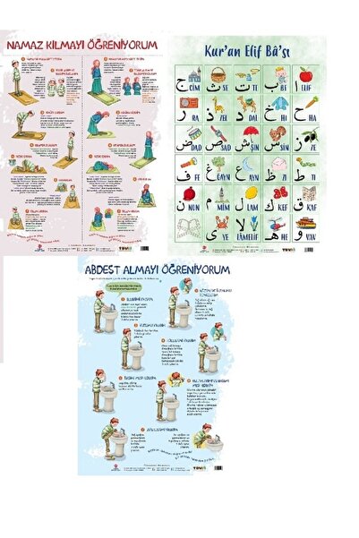 Türkiye Diyanet Vakfı Yayınları 3 Adet Poster Kuran Elifbası + Namaz Kılmayı Öğreniyorum + Abdest Almayı Öğreniyorum - Diyanet Vakfı