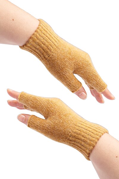 pinknite Yün Kesik Eldiven Angora Yünlü Unisex Yarım Parmak Eldiven