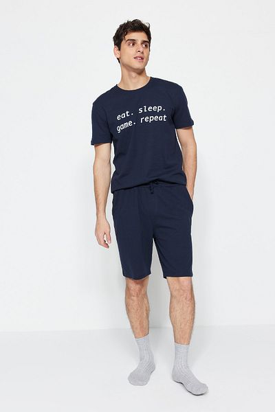 Trendyol Collection Letní pletené pyžamo v námořnické modré s kraťasy THMSS21PT0965