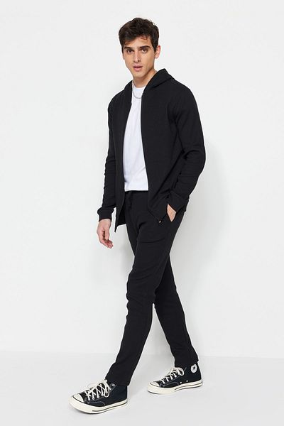 Trendyol Collection Set trening negru Regular/Regular Fit Glugă cu fermoar Waffle TMNSS22EM0009