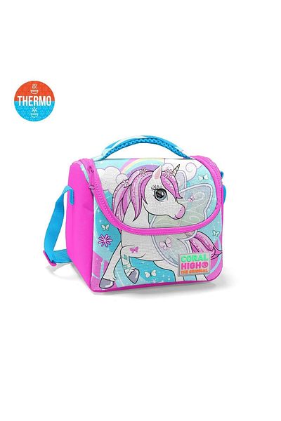 Coral High Cutie de prânz termică cu model de unicorn, albastru, roz neon, 11711
