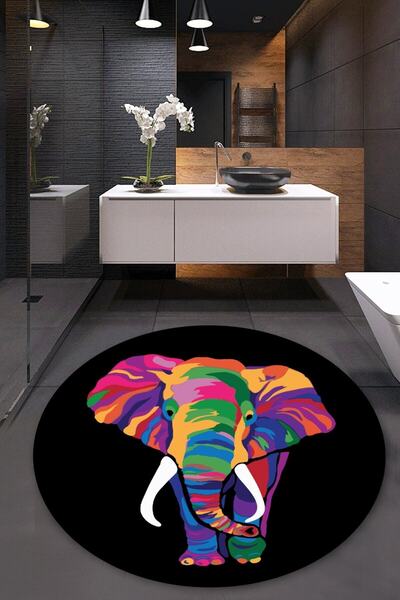 MABEBA TEKSTİL Fil Desenli Yuvarlak Banyo Paspası 60x90 ve 60x40