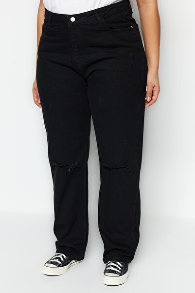 Trendyol Curve Μαύρο ψηλόμεσο Destroy Detailed Bootcut Jeans TBBSS23CJ00006