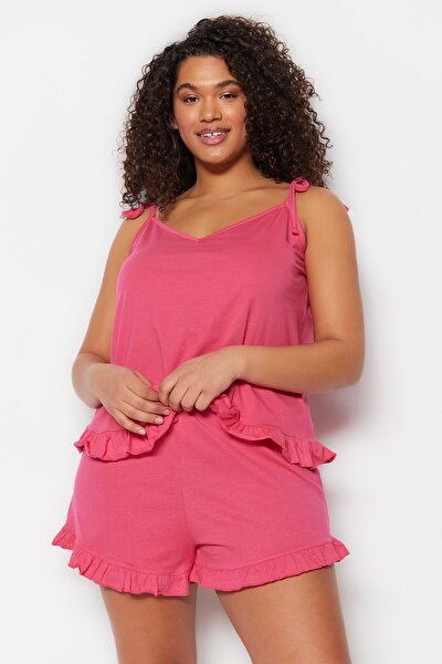 Trendyol Curve Große Größen in Pyjama-Set - Rosa - Unifarben