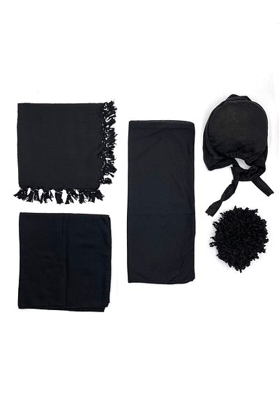 nazipek Set șal șal Bonnet 5 piese Negru Zestre Cadou
