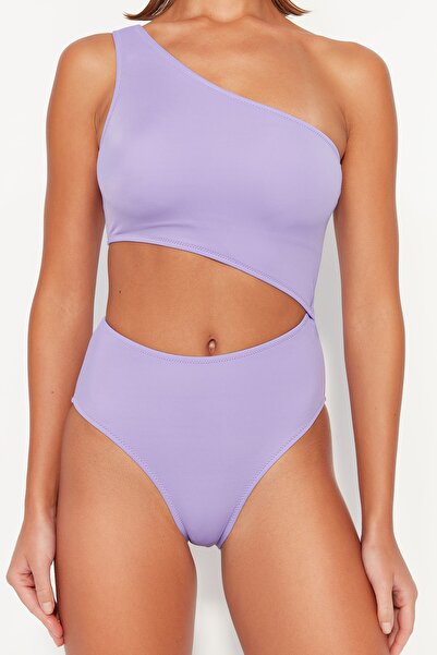 Trendyol Collection Lilac Single Shoulder Cut Out/Window Regular Leg Swimsuit TBESS23MA00274