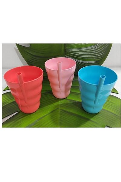 Neler Geldi Neler 3 Pieces Colorful Straw Plastic Cup Straw Cup Straw Cup