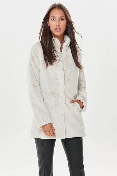 ONLY Women's Coat Ecru 15164600 Onlvida Faux Fur Coat Otw