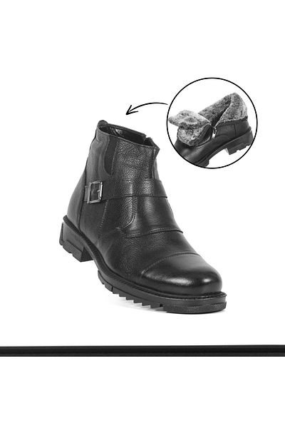 Geppetto Genuine Leather Fur Inner Lining Thermo Sole Black