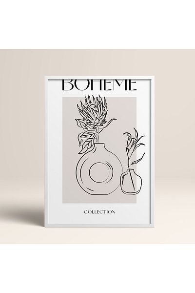 HOMEPACK Boho Bohemian Linear Linear Modern Abstract Art Πίνακας με κορνίζα