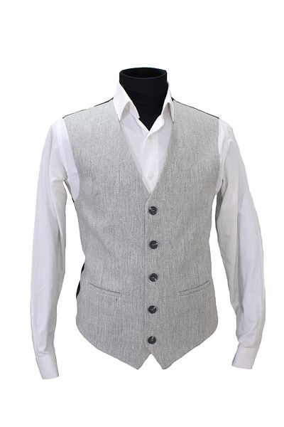 MENTOR REGALO Men's Vest V-Neck Light Gray Herringbone 50477