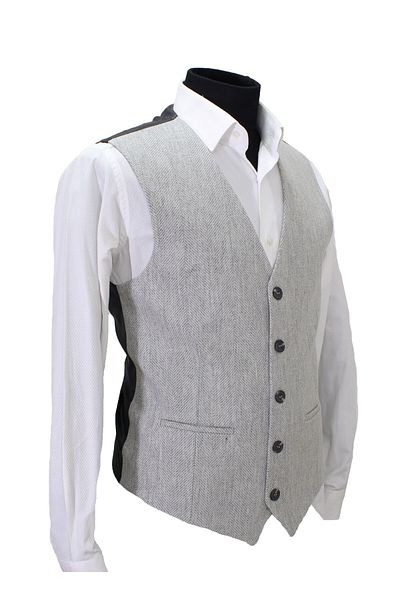 MENTOR REGALO Men's Vest V-Neck Light Gray Herringbone 50477