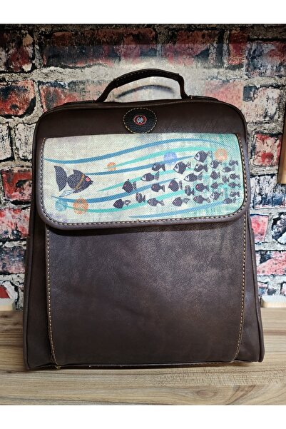 Şaşıkedi Fish Patterned Bohemian Unisex Backpack.. Dark Brown