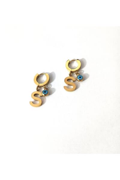 AKSESUARIM Women's Evil Eye Beaded Steel Letter Earrings