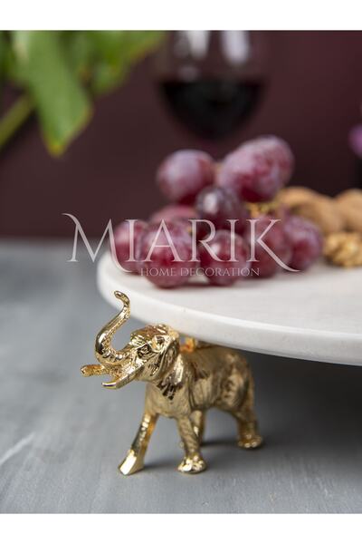 MIARIK DESIGN & DEKORASYON Dekoratıf Gold Fıl Detaylı Bej Mermer Sunum Servıs...