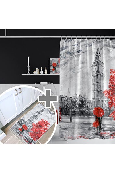 Zethome Set covoraș de baie Big Ben și perdea de duș cu o singură aripă 1x180...