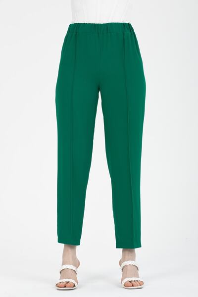 MD trend Pantaloni de damă, verzi, din țesătură cu talie elastică, cu cusături în față
