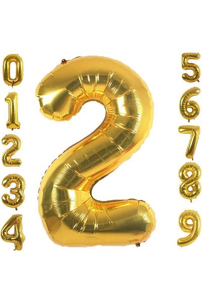 Bkmc 2 Year Old Number Foil Balloon Gold Color 36 Cm 16 Inch -dog Day -party-celebration