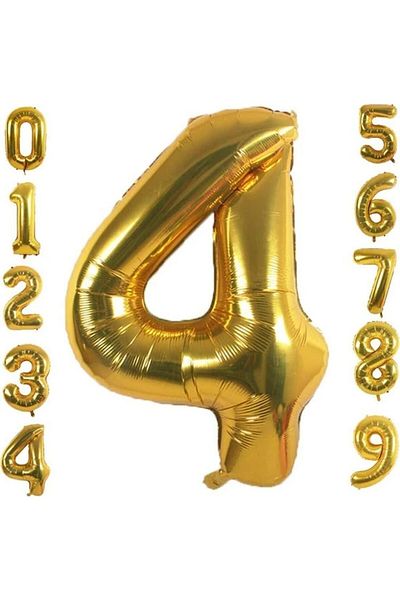 Bkmc 4 Year Old Number Foil Balloon Gold Color 36 Cm 16 Inch -dog Day -party-celebration