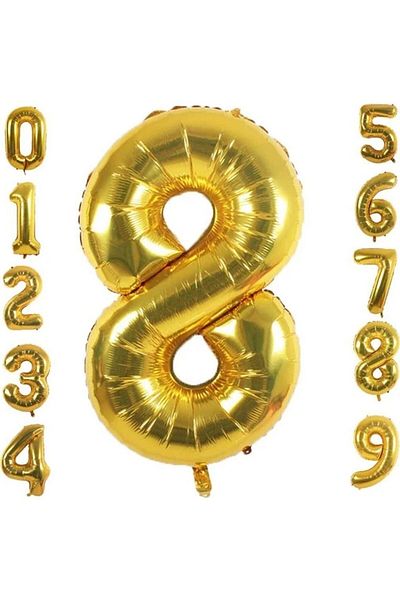 Bkmc 8 Year Old Number Foil Balloon Gold Color 36 Cm 16 Inch -dog Day -party-celebration