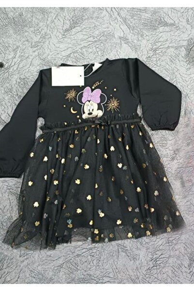 Pink Hippo Kids Kız Çocuk Yaldızlı Tül Etekli Minnie Mouse Baskılı Elbise