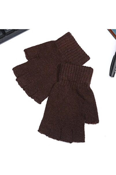 eleven market Kahverengi Unisex Triko Kesik Eldiven