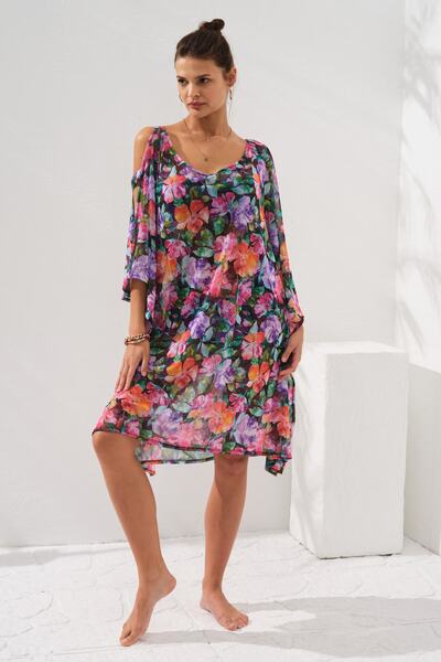 Pierre Cardin Kolu Bant Detaylı Tunik Pareo Violet 231802-d