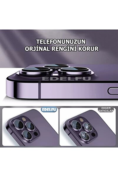 EDELFU Iphone 14 Pro Max / 14 Pro Kamera Lens Koruyucu Darbeye Çiziğe Dayanıklı Derin Mor Lens (3'LÜ SET)