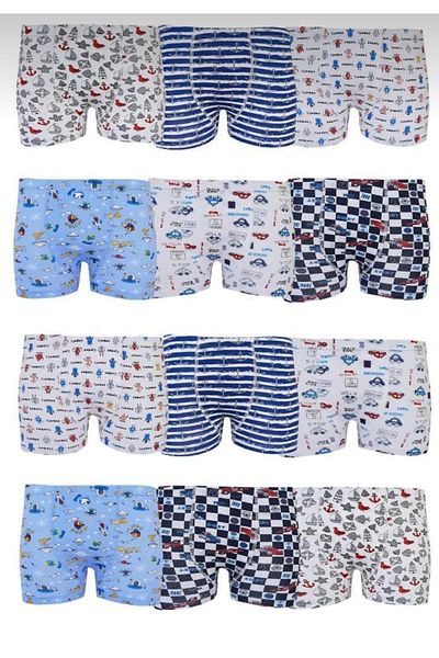 Tutku Boy's 12" Mixed Patterned Elastane Cotton Boxers 0254