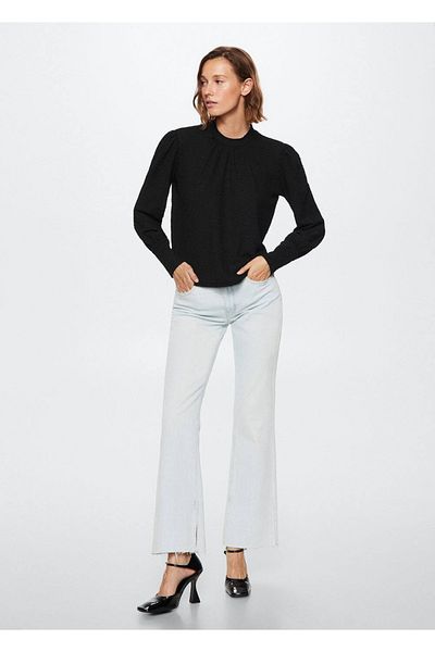 MANGO Woman Texture Patterned Flowy Blouse