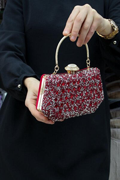 ROZA CANTA Women's Red Stone Evening Dress Clutch Portfolio Bag
