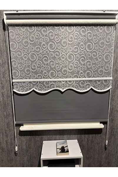 Genel Markalar Dairesel Desenli Yeni Sezon Antrasit Gri Storlu Çiftli Mekaniz...