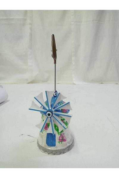 TÜRKÜ HEDİYELİK Blue Windmill Decorative Note Holder - Note Holder - Metal Pincer Note Holder - Handmade - Photo Holder