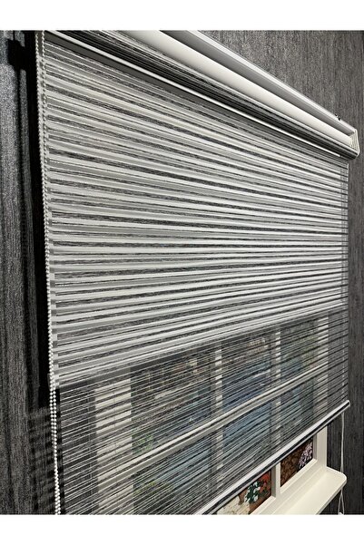 Miraç Home Siyah Kalın Çizgili Simli Yeni Sezon Çiftli Mekanizma Stor Tül Ve Güneşlik