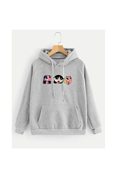 NO 601 STRET FASHİON سويت شيرت بغطاء رأس شتوي مطبوع من Powerpuff Girls باللون...