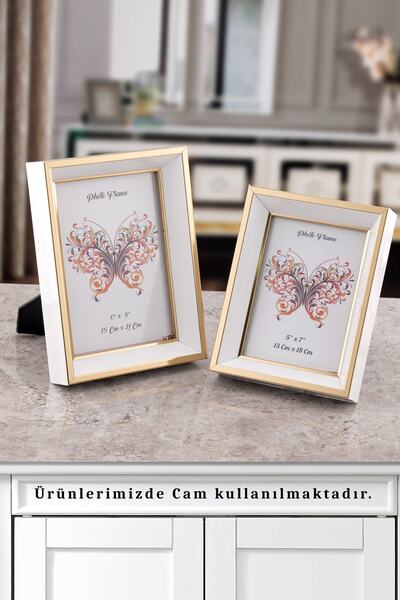 Seniste Milano Camlı Dekoratif Resim Çerçevesi 2'li Beyaz-gold Ayarlanabilir ...