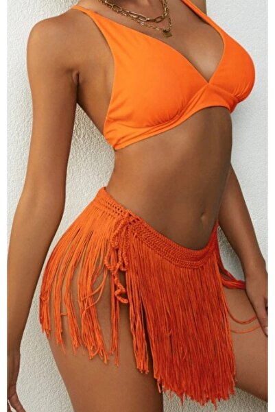 Major Butik تنورة باريو محبوكة بالكروشيه باللون البرتقالي