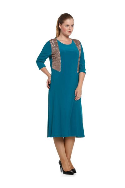 Nidya Moda Women's Turquoise Trophies Sequin Sequin Evening Dress 4060T