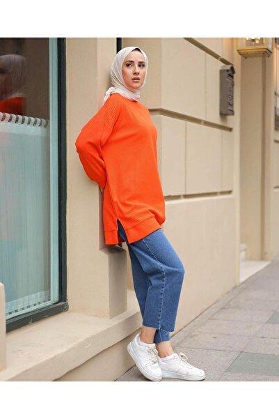 GGMM Fitilli Kadife Tunik Neon Turuncu