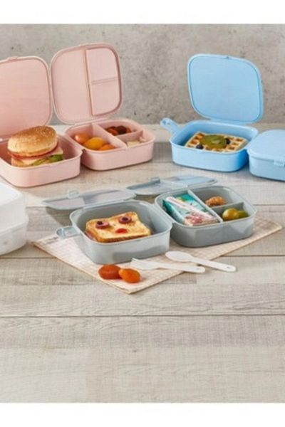 LİGROUND Red Double-Layer 4-Compartment Children's Adult Food Container with Fork and Spoon - Lunch Box - Storage