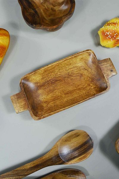 SepetçiBaba Acacia Rectangular Presentation Plate-tray with Holder
